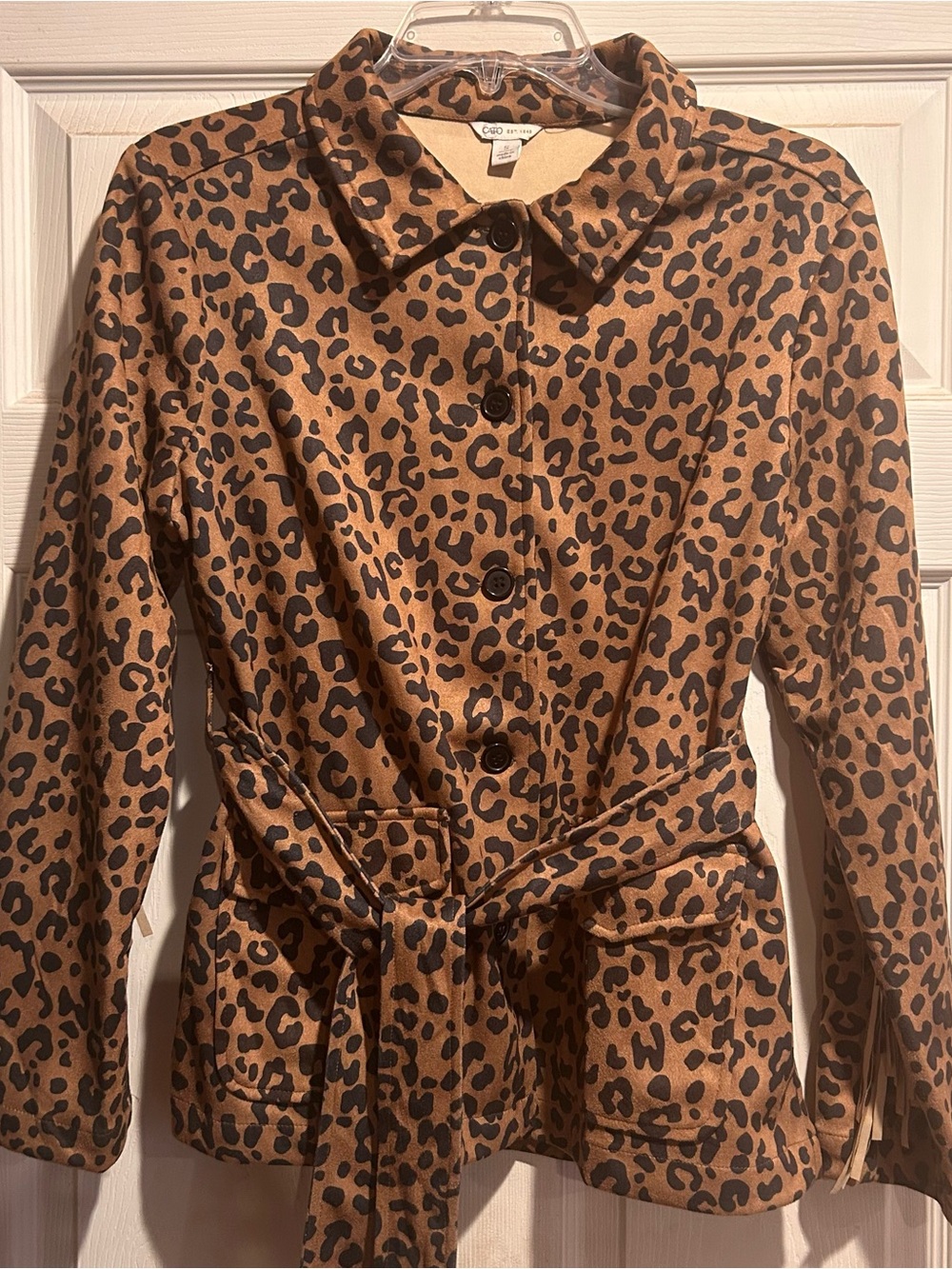 Cato Brown/Tan and Black Leopard Print Fringe Blazer Jacket - Picture 2 of 4